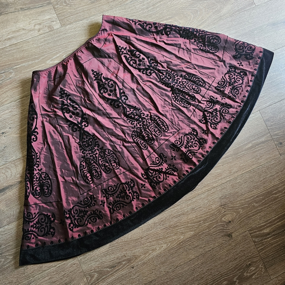 Metaphor Burgundy & Black Suede Velvet Midi Dress Goth Vampire Victorian Renfair